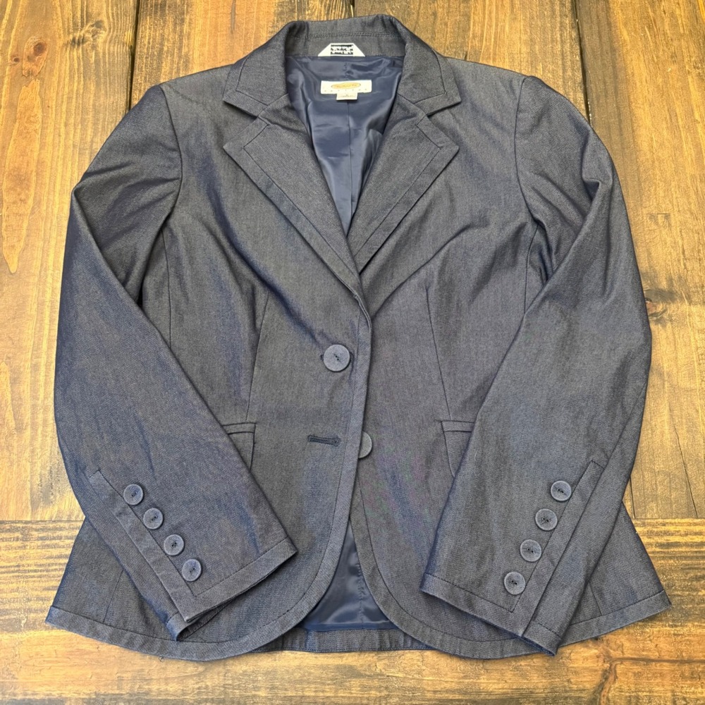 Talbots Petites Blazer Jacket Blue Stretch Fabric Made in Italy Size 2, business